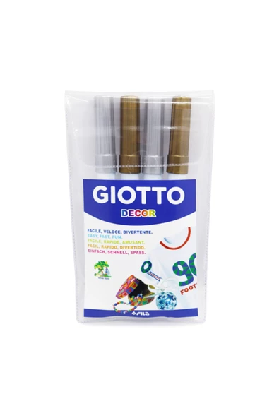Giotto Decor Metal Her Yüzey Için Metalik Keçeli Boya Altın Gümüş 4'lü Set ürün görseli 1
