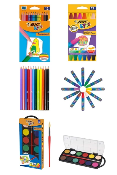 Bic Tropıcolor Kuru Boya Kalemi 12'li Kutu - Oıl 12'li Pastel - Sulu Boya 12'li Karışık 3 'lü Set ürün görseli 1