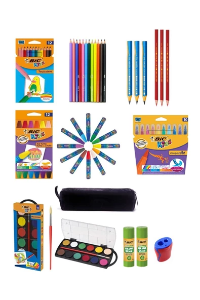 Bic Kuruboya-pastel-suluboya-keçeli-başlangıç Kalem-stick Yapıştırıcı-kalemlig 15 Parça Set ürün görseli 1