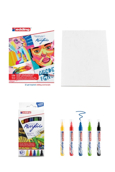 Edding Akrilik Ve Yağlıboya Defteri 300gr. A4 10 Yaprak Edding Permanent Akrilik Kalem Seti 5li ürün görseli 1