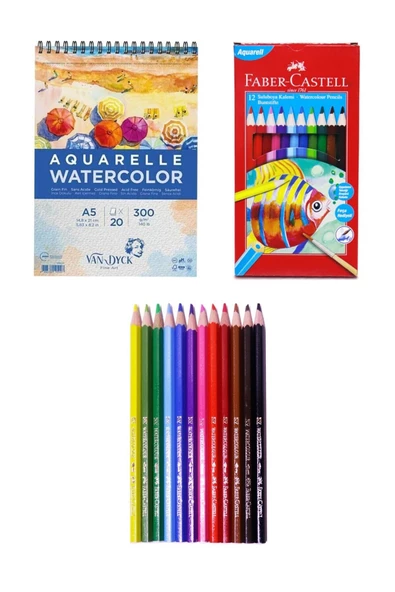 Van Dyck Sulu Boya Defteri A5 300 Gram 20 Yaprak Faber Castell Aquarell Boya Kalemi 12 Renk