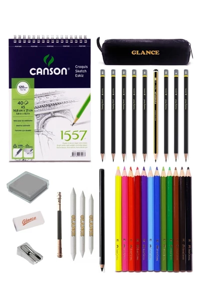 Canson 1557 Eskiz Defterli Adel Karakalem Ve Kuruboya Kalemi Çizim Eskiz Seti Kömür Kalem Uzatma ürün görseli 1