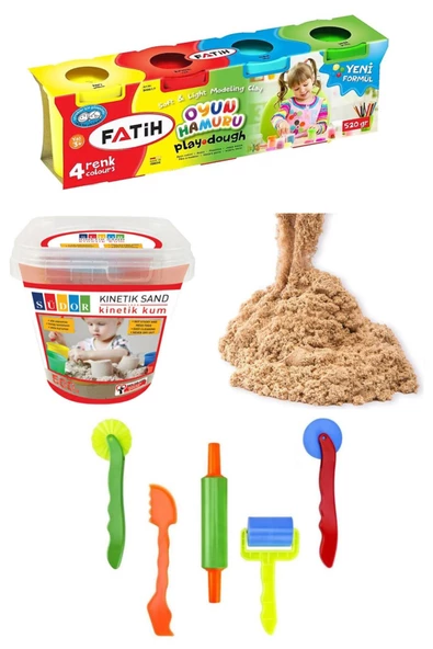Fatih Oyun Hamuru 4 Renk 520 Gr Südor Oyun Hamuru Kalıbı Naturel Kinetik Kum Kovalı 500 gr set