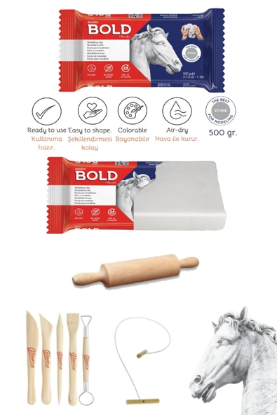 Smarta Bold Seramik Hamuru 500 gr. Taş Gri Ebeşuar Kesme Teli Set