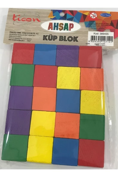 TİCON AHŞAP KÜP BLOK RENKLİ 20 Lİ
