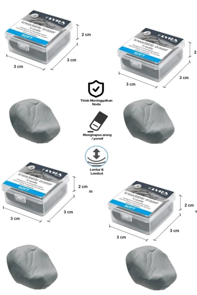 Lyra Plastik Kutulu Hamur Silgi 4'lü Set ürün görseli 1