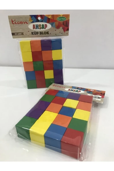 TİCON AHŞAP KÜP BLOK RENKLİ 20 Lİ - Resim 3