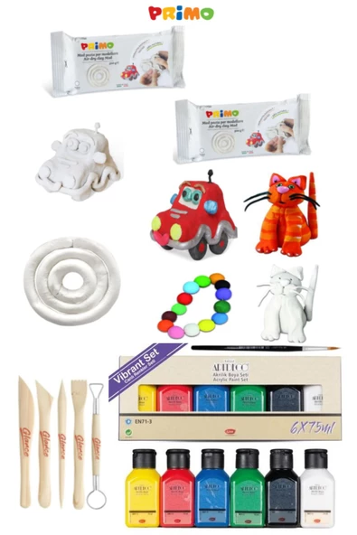 Primo Seramik Hamuru 500 Gr 2x500 GR Artdeco Akrilik Boya 6x75 Canlı Renkler ürün görseli 1
