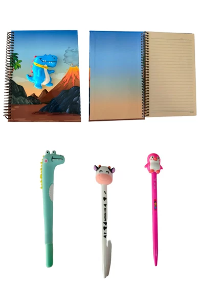 Baskılı squishy defter Defter Timsah Çizgili 3'lü Kalem Seti ürün görseli 1