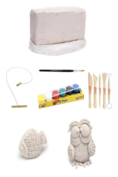 Vakumlu Seramik Çamuru Beyaz 1 KG Rich Funny Kids 15 ML Guaj 6 Lİ Set ürün görseli 1