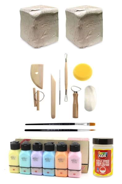 Seramik Hamuru 6x2 Kg Artdeco Akrilik Boya 6x75 Ml Pastel Renkler 8'li Şekillendirme Başlangıç Seti ürün görseli 1