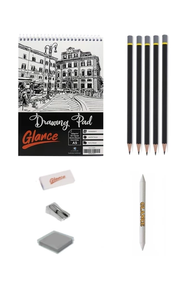 Adel Dereceli Eskiz Defterli Karakalem Çizim Seti Pastel Dağıtma Kalemtıraş Silgi Eskizseti ürün görseli 1