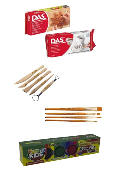 Glance Seramik Kil 500gr Beyaz+kahve+guaj Boya+5'li Ahşap+4'lü Fırça