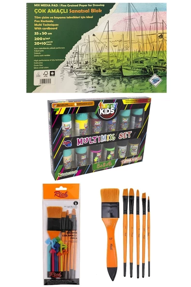 Art Liva Resim Defteri 35x50 200g 30 Yp Funny Kids Multimix 12x20 Ml Rich Karma 6'lı Fırça Okul Seti