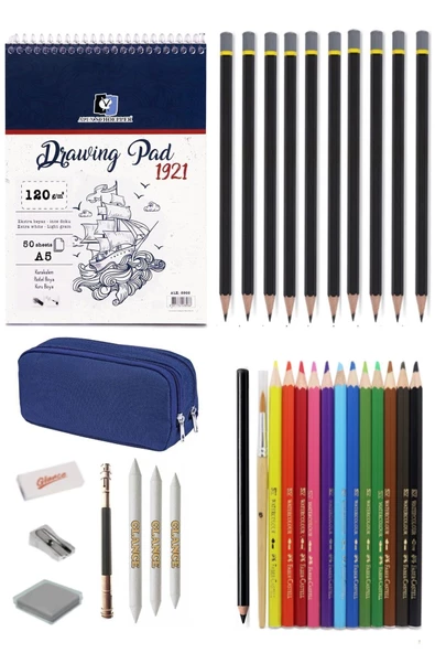 Alex Schoeller A5 Eskiz Defterli Karakalem Ve Watercolor Kuruboya Kalemi Çizim Eskiz Seti ürün görseli 1