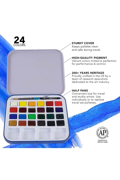 Aquafine 24'lü Travel Set Tablet Sulu Boya Seti (METALKUTU) / 0920 - Resim 3