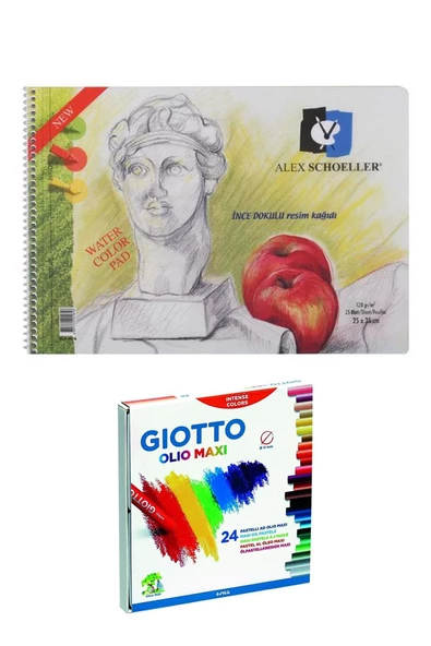 Resim Defteri Spiralli 25 X 35 120 Gr 15 Yaprak Olio Yağlı Pastel Boya Silindir 24'lü Set ürün görseli 1