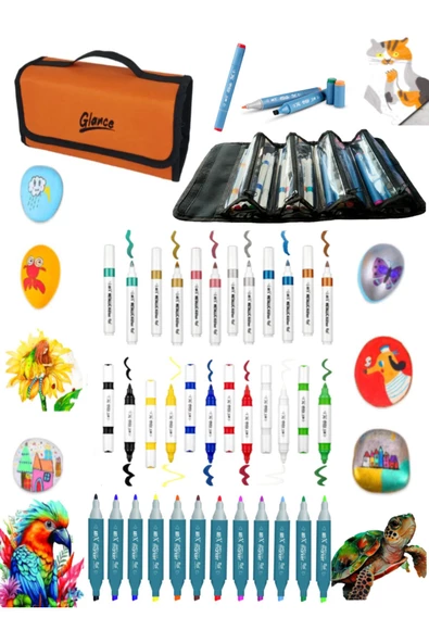 Akrilik Metalik Marker 6 Metalik 6 Canlı Renkler SKETCH MARKER ÇİFT TARAFLI KALEM SET 12'Lİ Çantalı ürün görseli 1