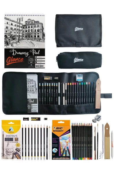 Eskiz A5 120 gr Adel Dereceli Kalem Seti 8'li Aquarelle Kuru Suluboya 12 Renk Cepli 24 Kalemlik ürün görseli 1
