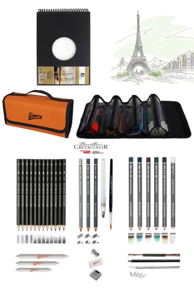 Alex Schoeller A5 300 Gr Cretacolor 6'lı Aquarell Sulandırılabilir 4 Bölümlü Turuncu Kalem Çantası ürün görseli 1