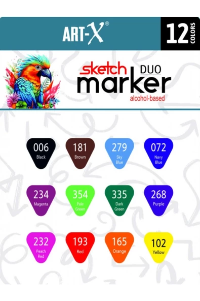 Akrilik Metalik Marker 6 Metalik 6 Canlı Renkler SKETCH MARKER ÇİFT TARAFLI KALEM SET 12'Lİ Çantalı - Resim 5