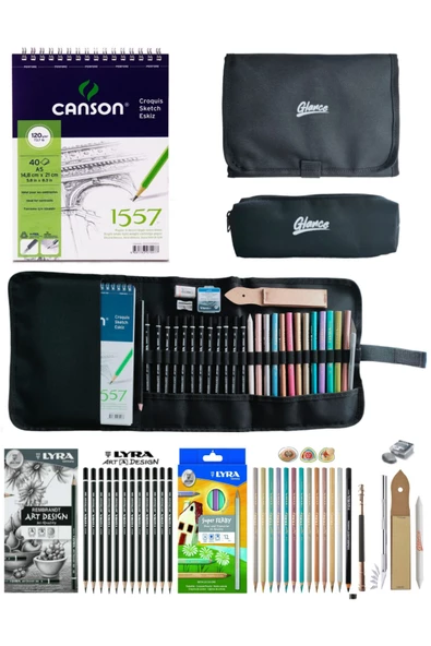 Canson A5 Eskiz Lyra Art Design Dereceli Kalem Metalik Kuruboya Cepli Siyah Kalemlik 24 bölmeli Set ürün görseli 1