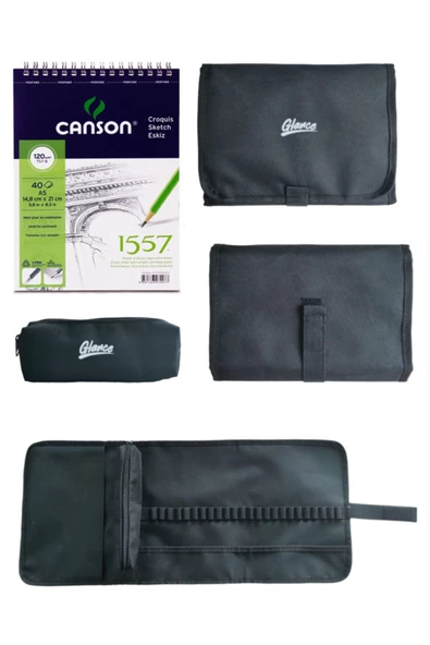 Canson A5 120 gr 40 Yaprak Defter Cepli Siyah Kalemlik 24 bölmeli + Kalem Kutusu ürün görseli 1