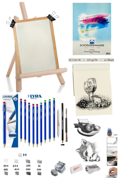 Dereceli Kurşun Kalem Seti 25x35  Duralit Masaüstü Drawing Şövale Set ürün görseli 1