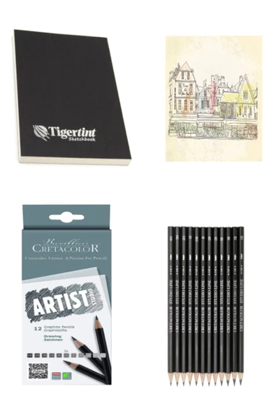 Tigertint Sketchbook Eskiz Defteri 100 gr A5 80 YP Cretacolor Dereceli kalem Eskiz Çizim Seti 12'Lİ ürün görseli 1