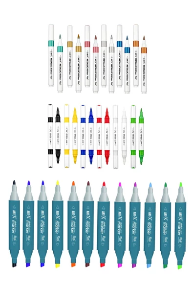 Akrilik Metalik Marker 6 Metalik 6 Canlı Renkler SKETCH MARKER ÇİFT TARAFLI KALEM SET 12'Lİ Çantalı - Resim 3