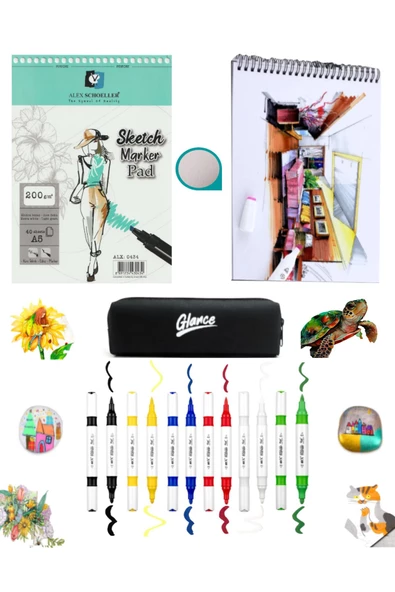 Alex Marker Eskiz Defteri 200gr A5 40yp Akrilik Canlı Renkler 6'lı Set ürün görseli
