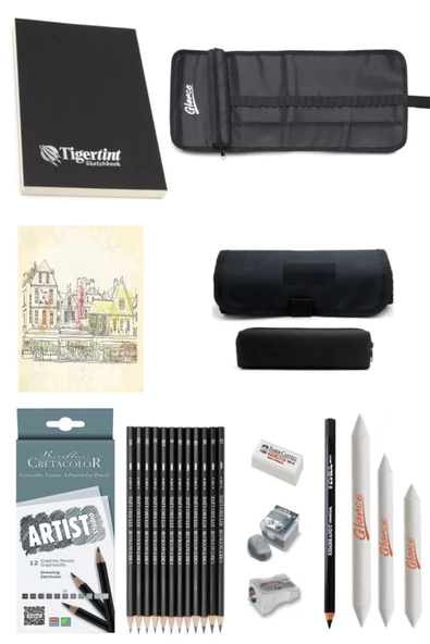 Tigertint Sketchbook Eskiz Defteri 100 gr A5 80 YP Cretacolor kalem Eskiz Çizim Seti 12'Lİ - 1