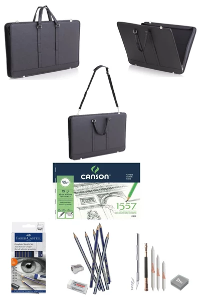 Proje Çantası Suni Deri 40X55 Cm Canson 35x50 cm 120 gr Faber Castell Dereceli Kalem Seti 8 Parça ürün görseli 1