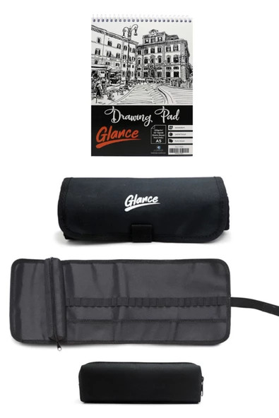 Eskiz Defteri A5 120 Gr 50 Yaprak Siyah Rulo Bez Kalemlik 24 Bölmeli + Kalem Kutusu ürün görseli 1