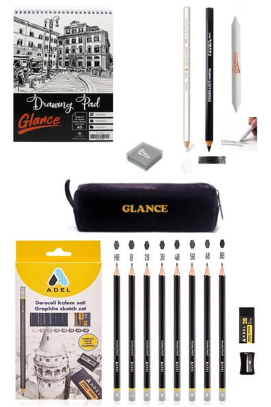 Eskiz Defteri A5 120 gr 50 Yaprak Adel Dereceli Kalem Seti 8'li  Eskiz Çizim Seti ürün görseli 1