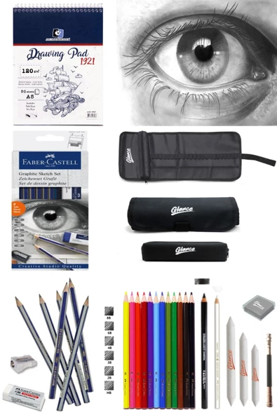 Alex Schoeller A5 Eskiz Defterli 50 Yp Faber Castell Goldfaber Dereceli Kalem Seti 8 Siyah Rulo Set ürün görseli 1