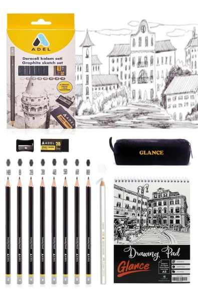 Eskiz Defteri A5 120 gr 50 yp Adel Dereceli Kalem Seti 8'li Drawing - 1