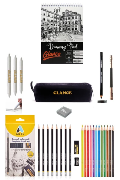 Eskiz Defteri A5 120 gr 50 yp Adel Dereceli Kalem Seti 8'li Adel 12'Li Kuruboya Set 12 Lİ Set ürün görseli 1