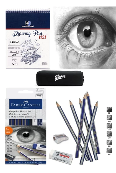 Alex Schoeller A5 Eskiz Defterli 50 Yp Faber Castell Goldfaber Dereceli Kalem Seti 8 Parça - 1