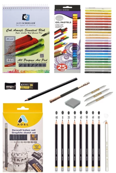 Alex Schoeller200gr A5 20 Yaprak Dereceli Kalem Seti 8'li Daler Rowney Simply Yağlı Pastel 25 Renk ürün görseli 1