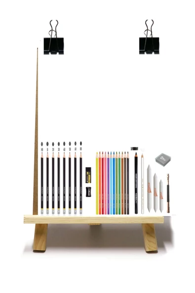 Adel Dereceli Kalem Seti 8'li Eskiz Çizim Set 35x50 Duralit Masaüstü Drawing Şövale Set ürün görseli 1