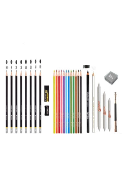 Adel Dereceli Kalem Seti 8'li Eskiz Çizim Set 35x50 Duralit Masaüstü Drawing Şövale Set - Resim 5