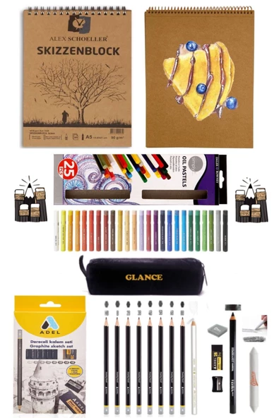 Alex Schoeller Kraft A5 Spiralli 50 yp Dereceli Kalem Yağlı Pastel Boya 25 Renk Eskiz Çizim Set ürün görseli 1