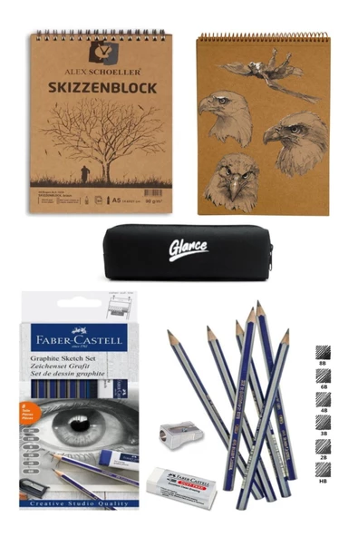 Alex Schoeller Kraft A5 Üstten Spiralli 50 yp Faber Castell Goldfaber Dereceli Kalem Seti 8 Parça - 1