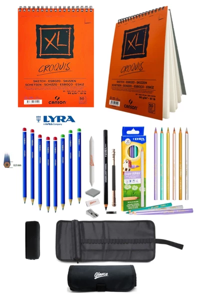 Canson Xl A5 Eskiz Defterli Karakalem lyra Dereceli Kurşun Kalem Metalik Kuru Boya Çizim Eskiz Seti ürün görseli 1