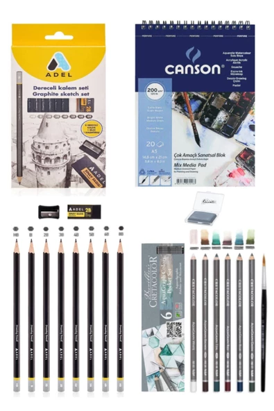 Canson Defteri A5 120 Gram Dereceli Kalem Seti 8'li Cretacolor 6'lı Aquarell Sulandırılabilir Set ürün görseli 1