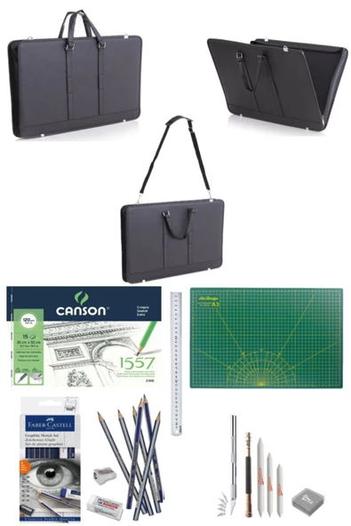 Proje Çantası Suni Deri 40X55Cm Canson35x50 cm120 grFaber Dereceli Kalem Seti 8 Parça Kesim