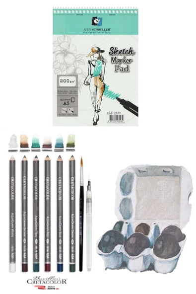 Alex Marker Eskiz Defteri 200gr A5 40yp Cretacolor 6'lı Aquarell Sulandırılabilir Fırçalı Eskiz Set ürün görseli