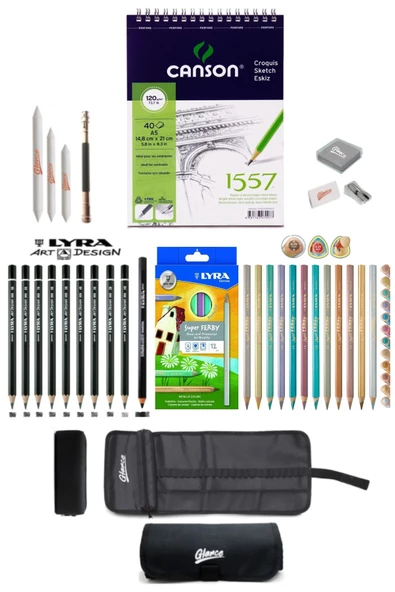 Canson A5 Eskiz Defteri 120 Gr Karakalem Ve Lyra 12'li Super Ferby Metalik Paket Çizim Eskiz Seti ürün görseli 1