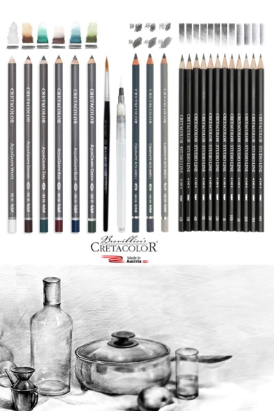 Cretacolor6'lı Aquarell Sulandırılabilir Fırçalı Cretacolor Studioline 12'li Dereceli Kalem Seti ürün görseli 1